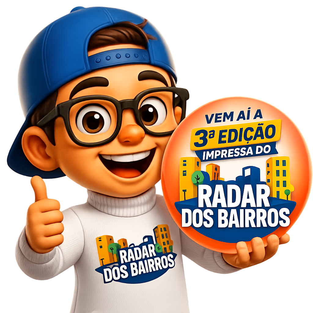 Mascote Radar dos Bairros anunciando a 3ª edição impressa